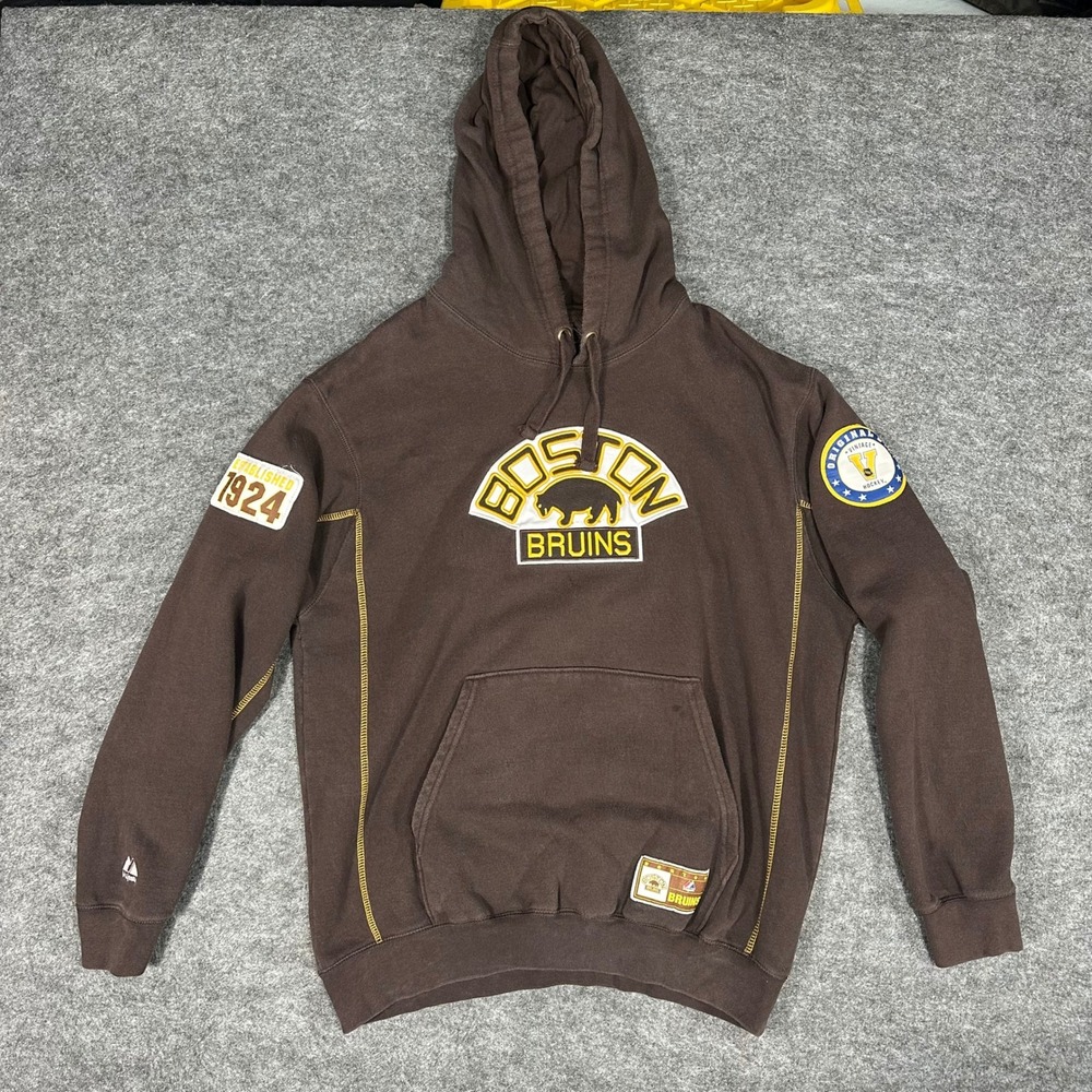 Majestic Boston Bruins Vintage Hockey Collection‎ Brown Hoodie Mens XL
